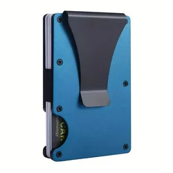 Sleek Men's RFID Blocking Metal Wallet with Money Clip - Minimalist Front Pocket Design (Navy)