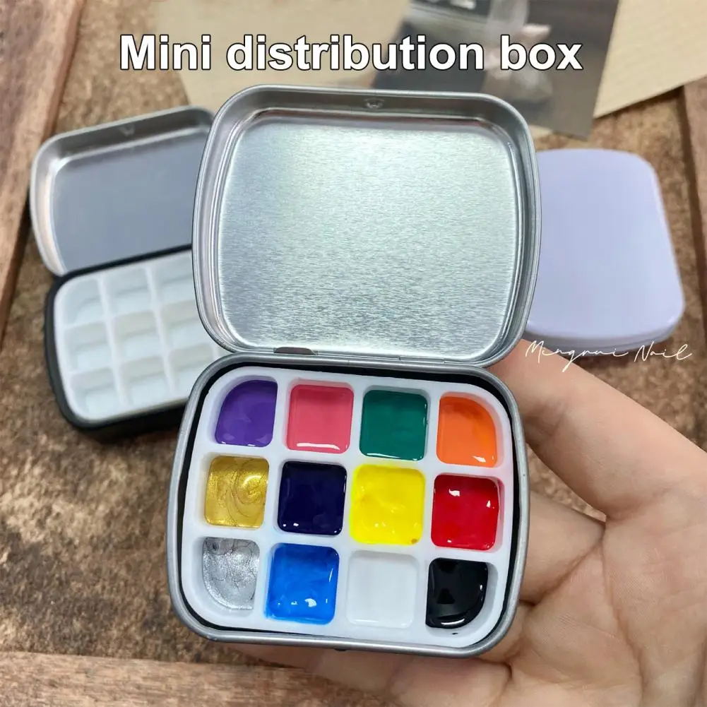 3Pcs Pocket-sized Watercolor Packing Box 12-grids Design Portable Mini Nail Polish Storage Box Artist Watercolor Set portable art metal sketch aluminum easel stand with cloth bag foldable travel easel for artist painting display art supplies