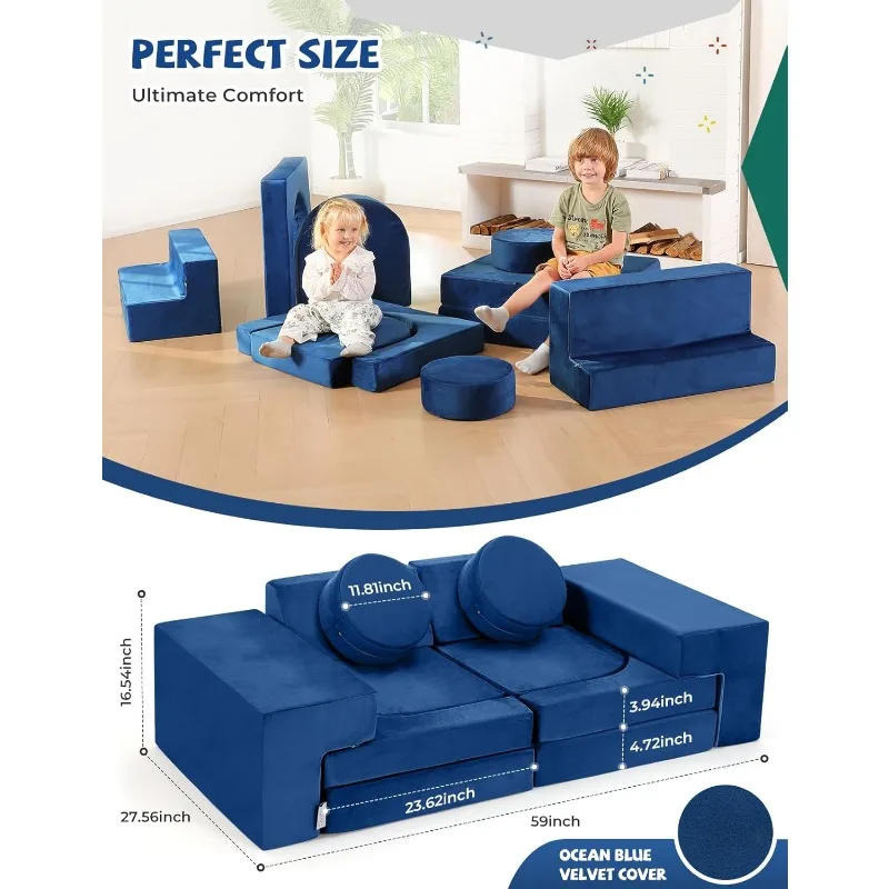 Modular Kids Play Couch, K12 320+DIY Convertible Foam Play Couch for Boys & Girls, Versatile Kids Play Couch Building Fort 2