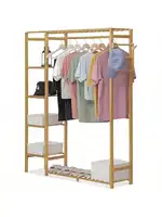 Magshion Bamboo Clothing Garment Rack Freestanding Clothes Coat Hanger Closet Organizer with Shelf for Shoe or Storage B 1