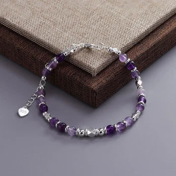 Amethyst Silver Bead Bracelet 1