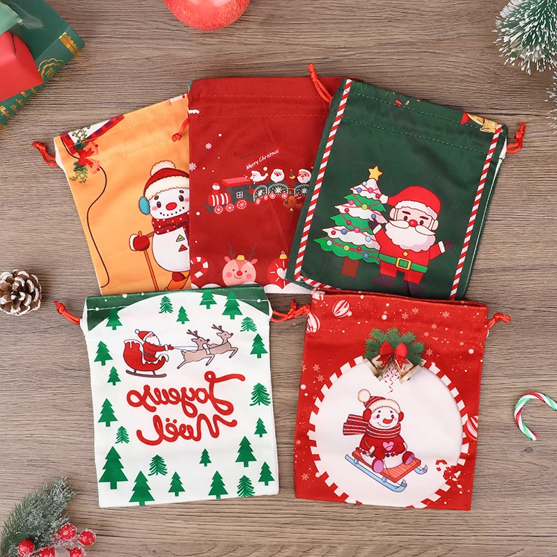 1/5Pcs Christmas Drawstring Gift Bags Santa Snowman Candy Snack Packaging Pouch Bag Christmas Party Decoration New Year Supplies