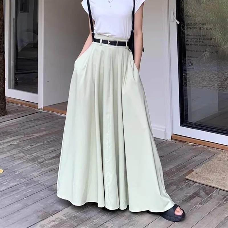 

GUUZYUVIZ Pink Skirts For Women 2023 Korean Fashion Y2k Pleated A-line Long Skirt Casual Jupe Longues Femme