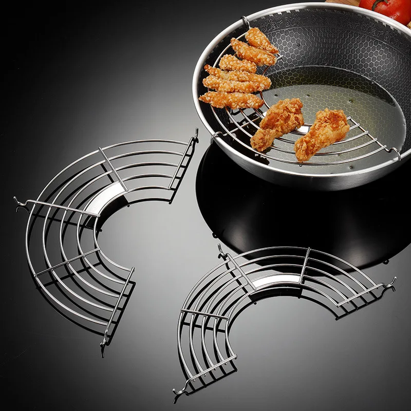 304 Stainless Steel Thick Line Semicircle Hanging Pan Frying Drain Line Rack Kitchen Insulation
