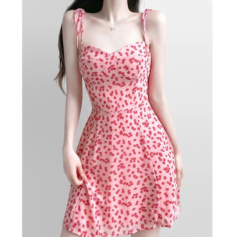

Printed Corset Style Sexy Women Bandage Lacing Up Sling Holiday Mini Dress