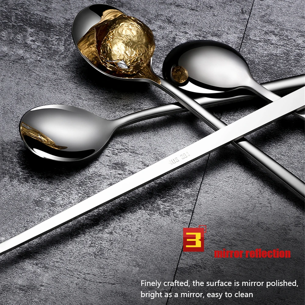 1/2/4PCS Stainless Steel Long Handled Mixing Spoon Coffee Ice Cream Dessert Tea Spoon Cutlery For Kitchen Bar