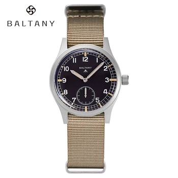 Baltany Dirty Dozen 컬렉션 남성용 빈티지 쿼츠 손목시계, 36mm 최소, 스몰 세컨즈 VD78 무브 야광 100M 방수 시계
