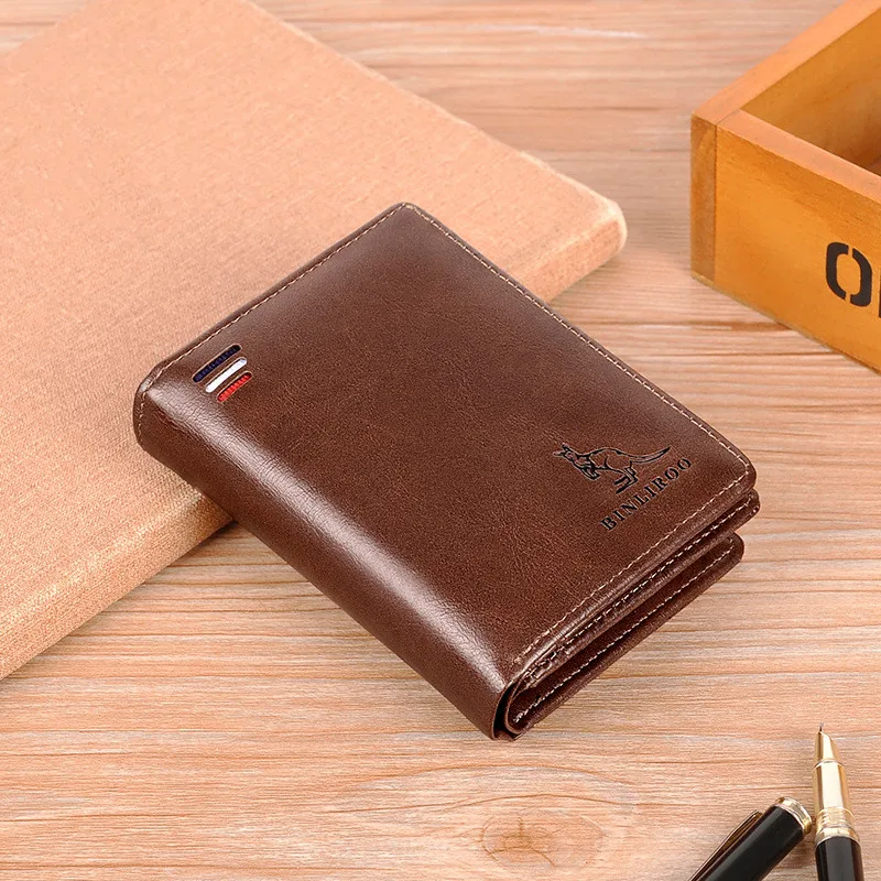 Vintage Soft Leather Men's Short Wallet RFID Blocking Coin Purse Man Business ID Card Holder Luxury Male Zipper Money Clip