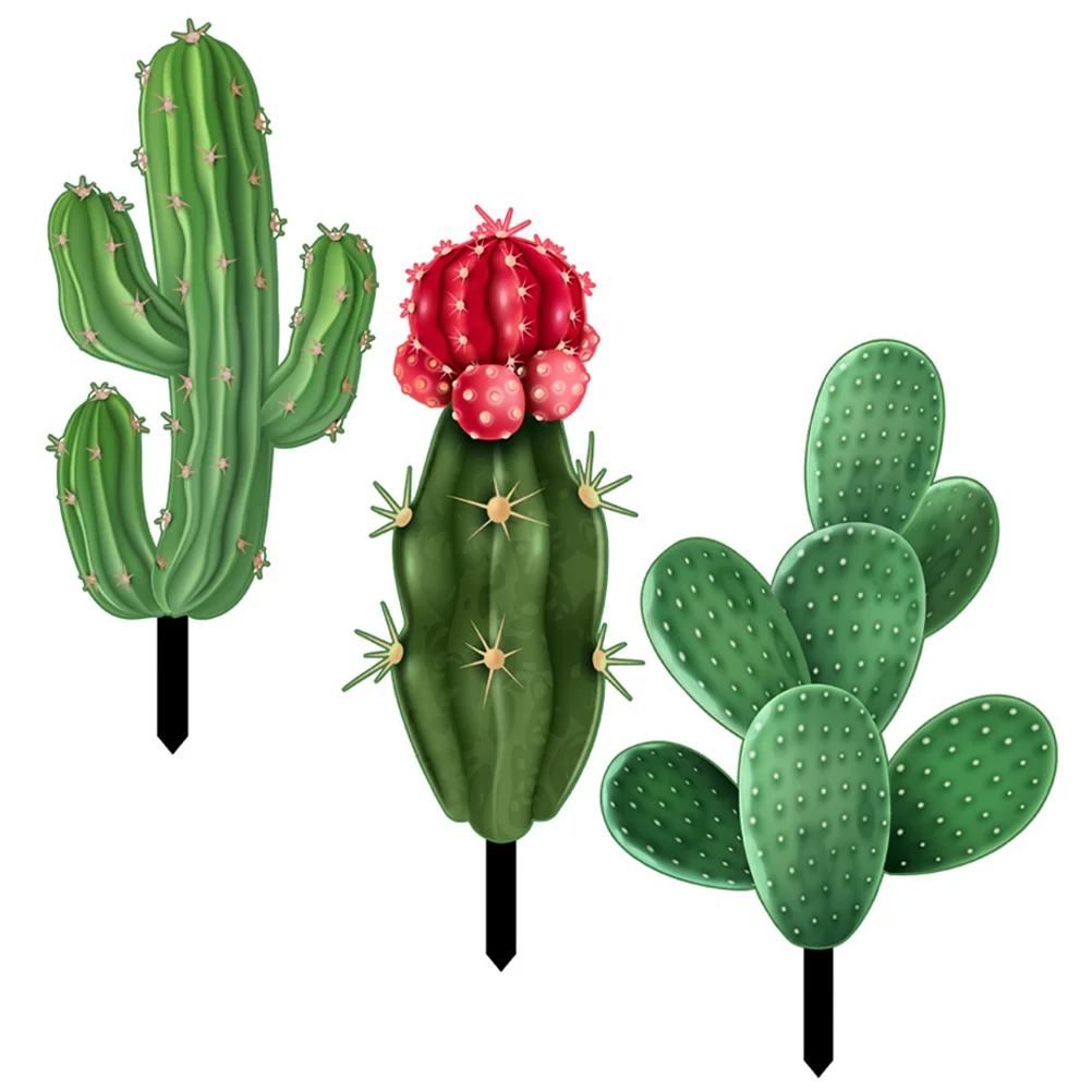 

3 Pcs Cactus Card Yard Ornaments Yards Acrylic Garden Stake Wood Pile Decorations Stakes Outdoor