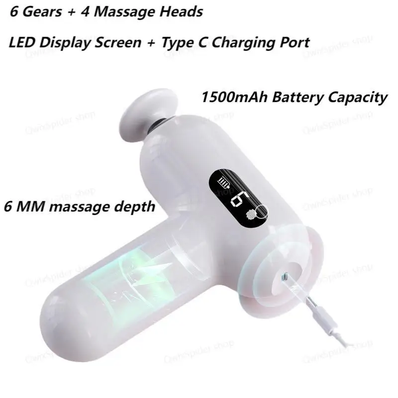Professional Deeldo Massage Gun Strong Motor 4 Heads 6 Speed Muscle Massage Vibration Home Appliance Fascia Gun