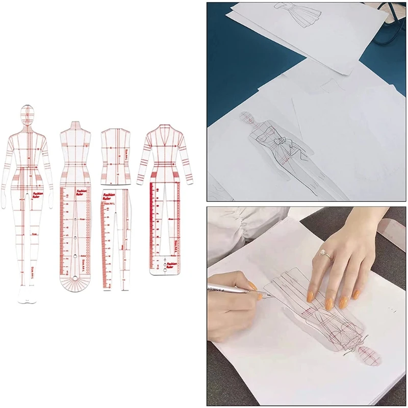 4 Pcs Mannequin Sewing Template Ruler Fashion Sketching Rulers