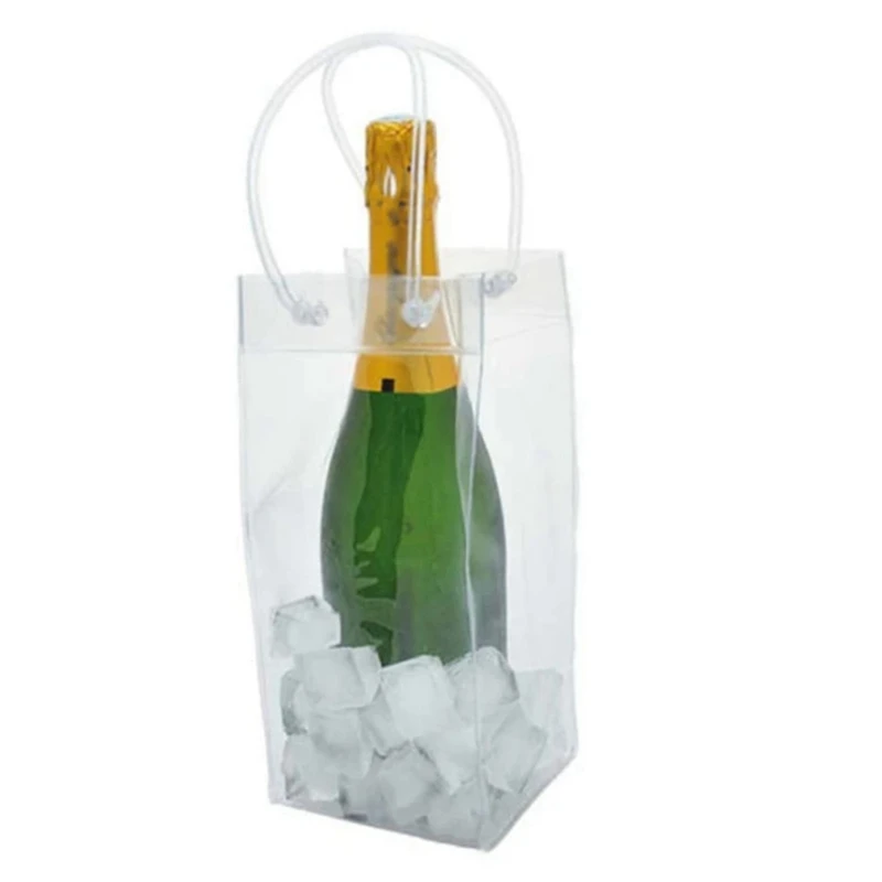 Pack Of 10 Wine Cooler Bag Transparent PVC Bag Portable Wine Bottle Cooler Champagne Ice With Handle