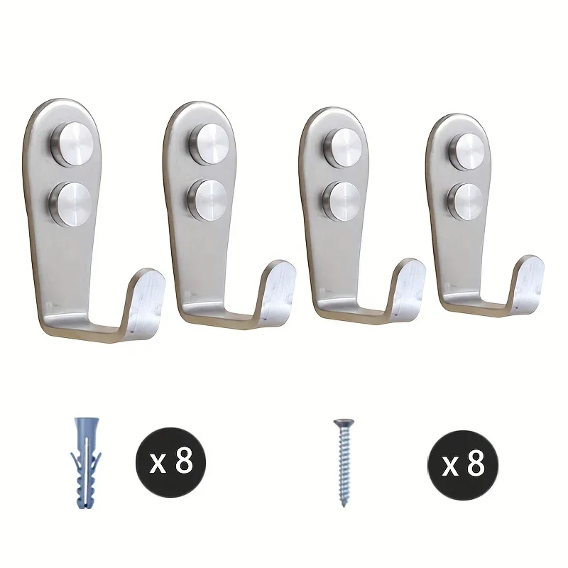 Double Hole Hook 8/4 PCS Heavy Duty Stainless Steel Wall Hook Waterproof Sticky Bathroom Hanging Towel Key Coat Bag