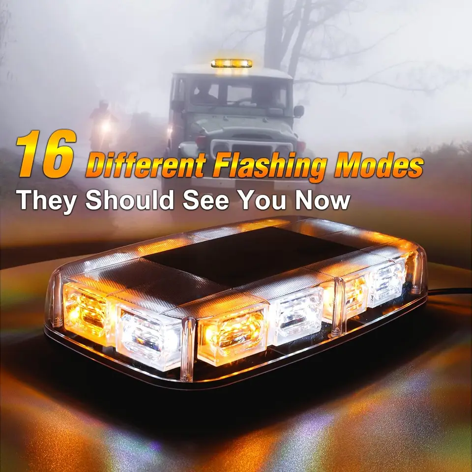 Barra Lampeggiante Strobo 48led 12-24v Base Magnetica Giallo Emergenza Soccorso 16 Giochi Di Luce - Foto 5