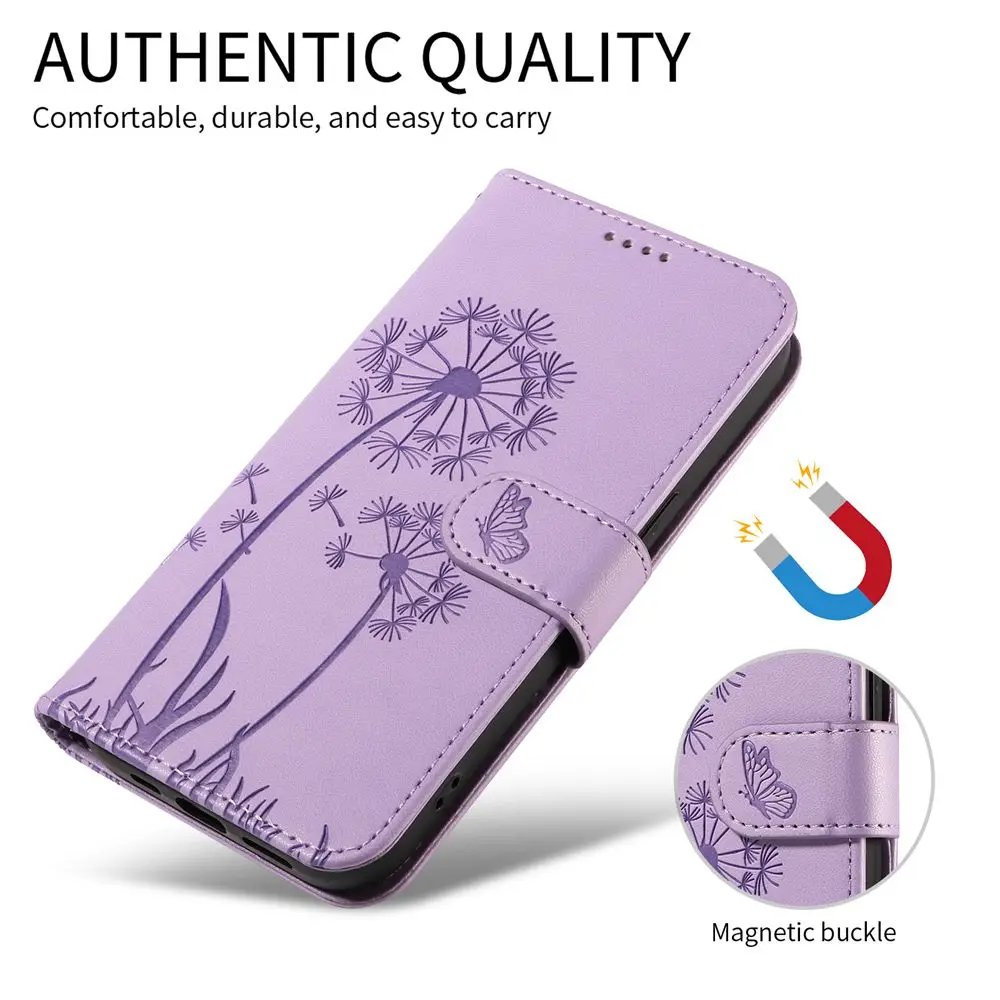 Dandelion Design Leather Wallet Phone Case