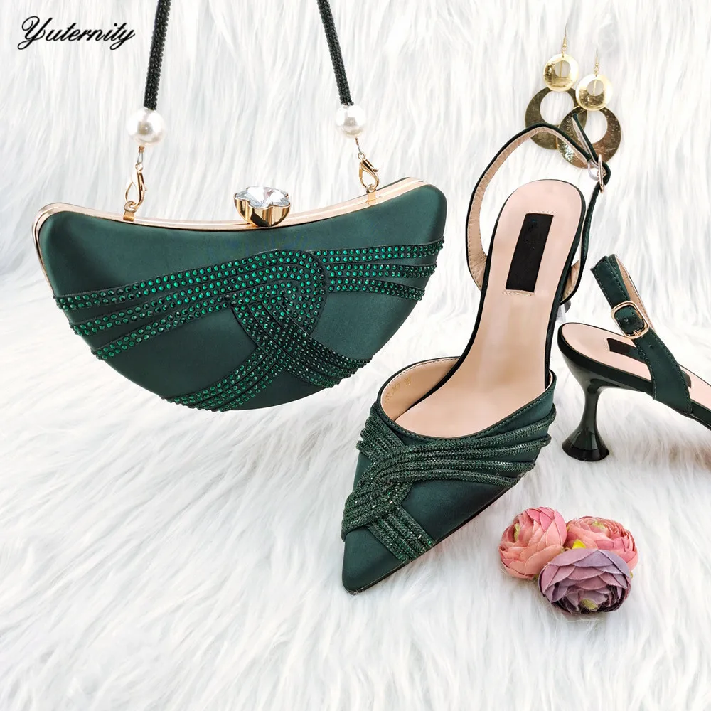 

Hot Selling Italian Rhinestone Sandal Ladies Shoes And Bag Set Fashion Elegant High Heels Shoes And Bag Set For Wedding Dress