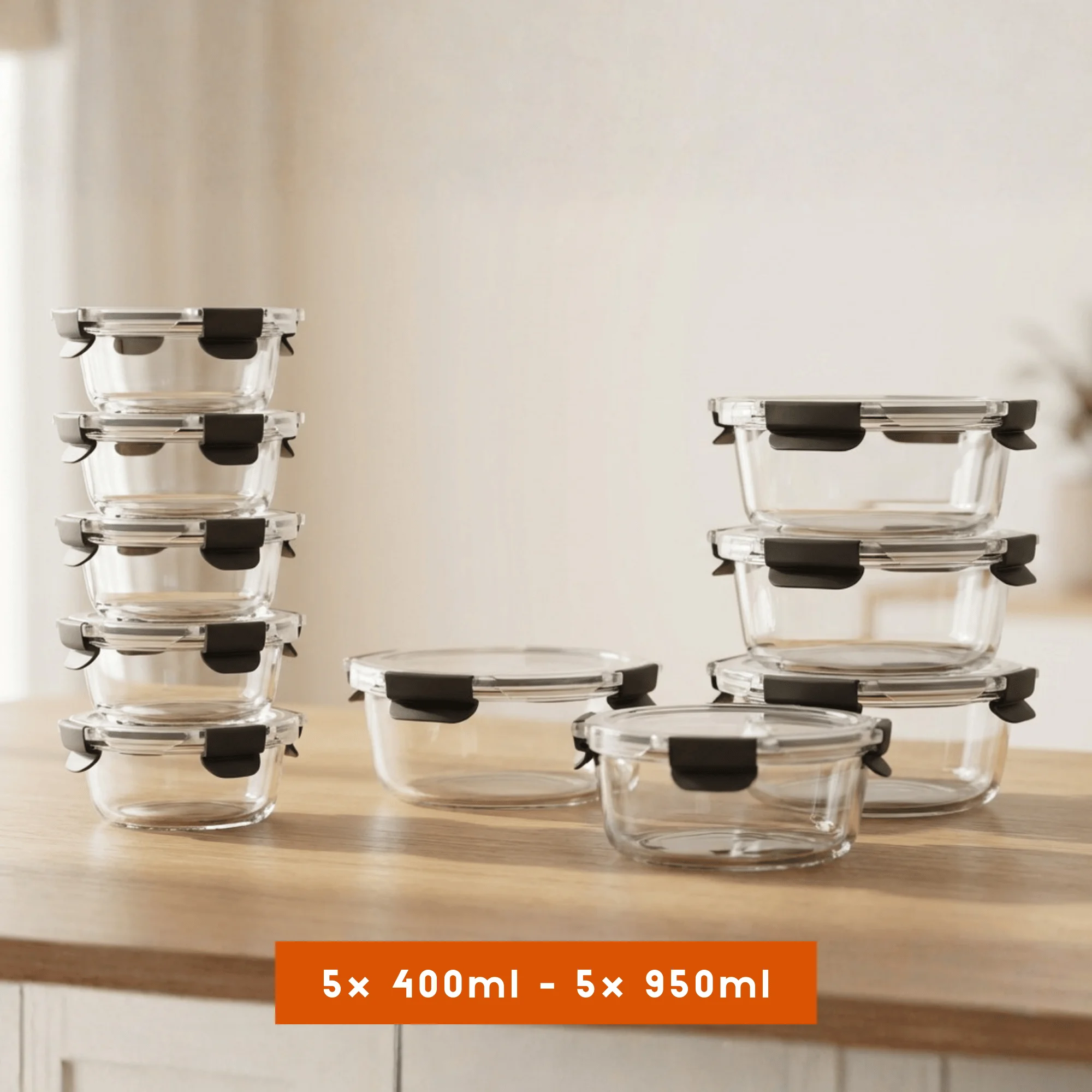 10-Pack Glass Meal Prep Containers with Lids – Round Food Storage Containers – Leakproof & Airtight – Freezer, Oven &