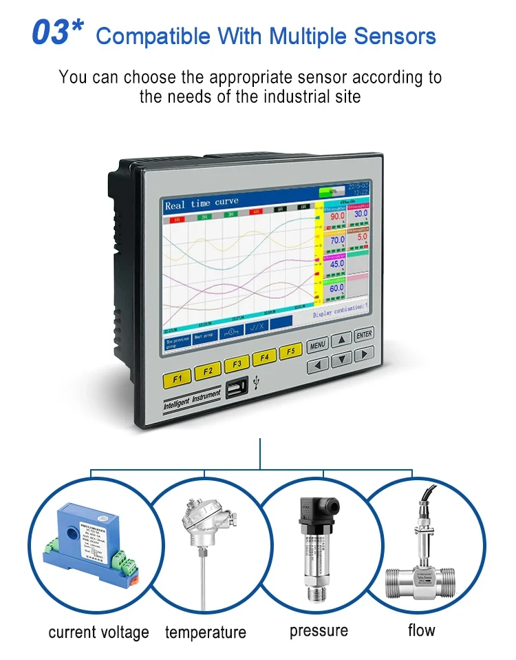R7100 7 Inch Paperless Recorder RS485 1-16CH Temperature Pressure Current Voltag