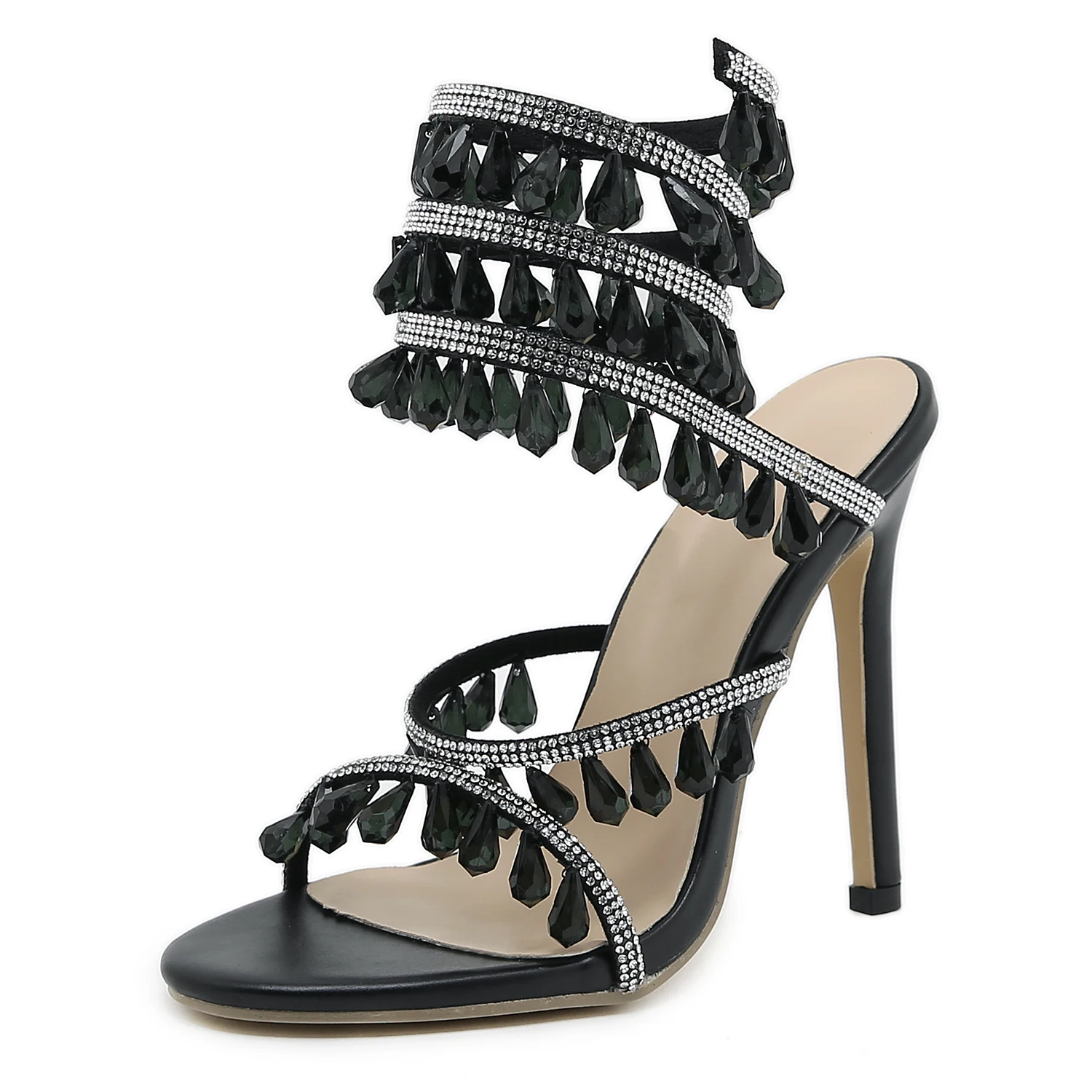 Rene Caovilla*37*リボンラインストーン/サンダル*ドレスシューズ Rene Caovilla*37*リボンラインストーン/サンダル*ドレスシューズ