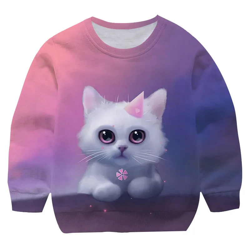 2022 year Autumn Girl Animal wolf Round neck Clothes Cat  Pullover Animal Children Fashion  cat cute Hoodies Children Clothing