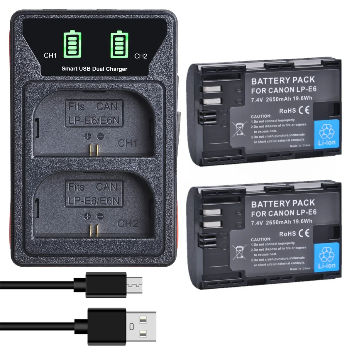 Per Canon Lp E6 Lp-E6 Lp E6N Batteria 2650Mah Per Canon 5D Mark Ii Iii Iv, 80D, 70D, 60D, 6D, Eos 5Ds, 5 D2, 5 D3, 5Dsr, 5 D4 Fotocamera