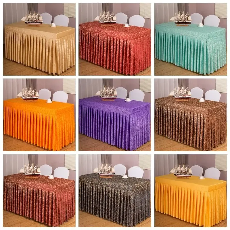 

Gold Patterned Large Skirt Tablecloth Conference Table Pleated Hem Dust Cover Hotel Banquet Long Table Anti Slip Table Skirt