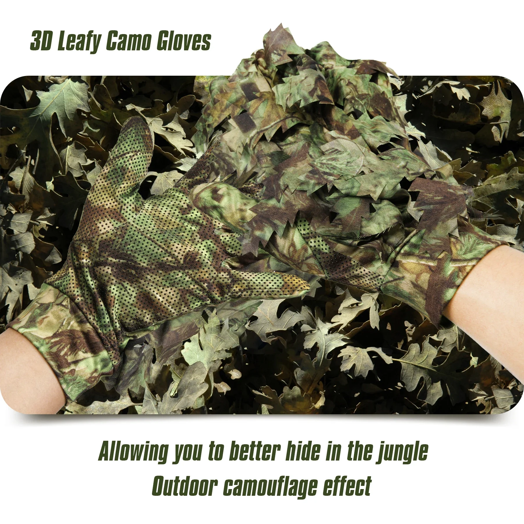 1 Pair Sneaky 3D Leaf Camo Gloves Full Finger Comfortable Non-slip Durable For Outdoor Hunting Fishing CS Shooting Gloves