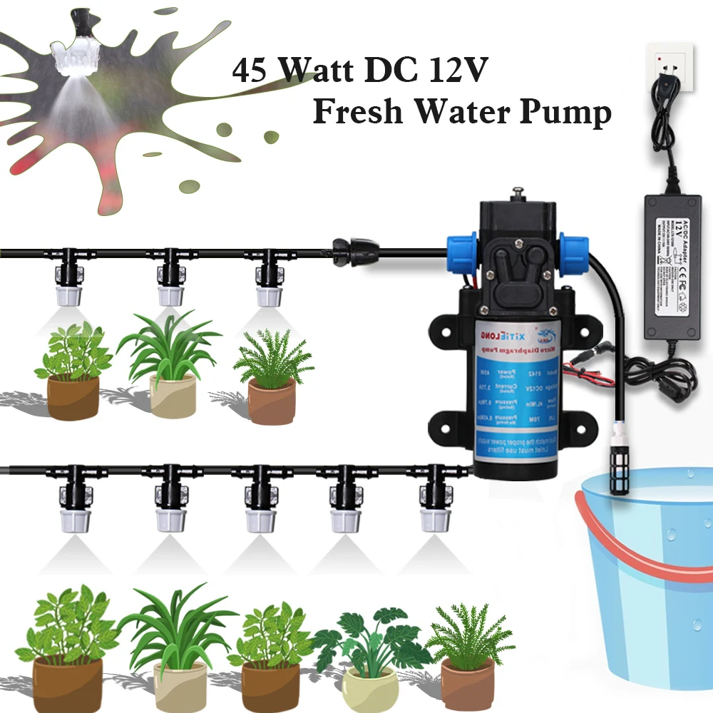 

5-50M Atomizing Irrigation System 45W Electric Water Pump Spray Watering Cooling Kit Garden Greenhouse Plants Sprinkler Tool