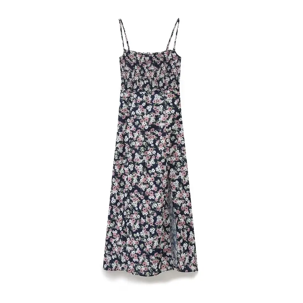 

Платье-миди женское льняное без рукавов, с цветочным принтом