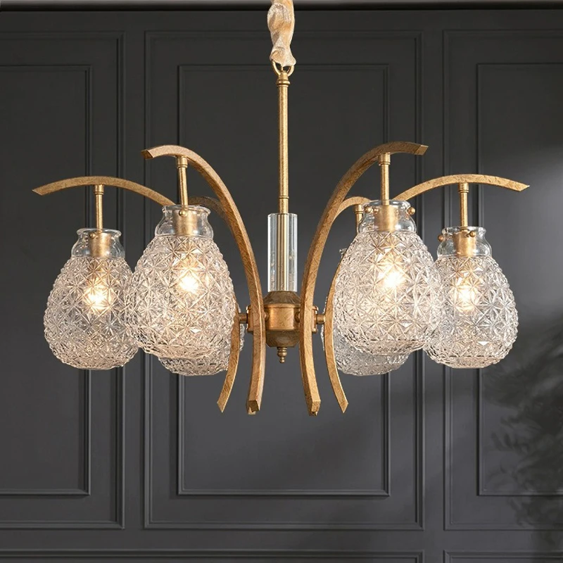 

AiPaiTe Full Copper American Chandelier Living Room Dining Room Bedroom Home LED Modern Glass Crystal Light.