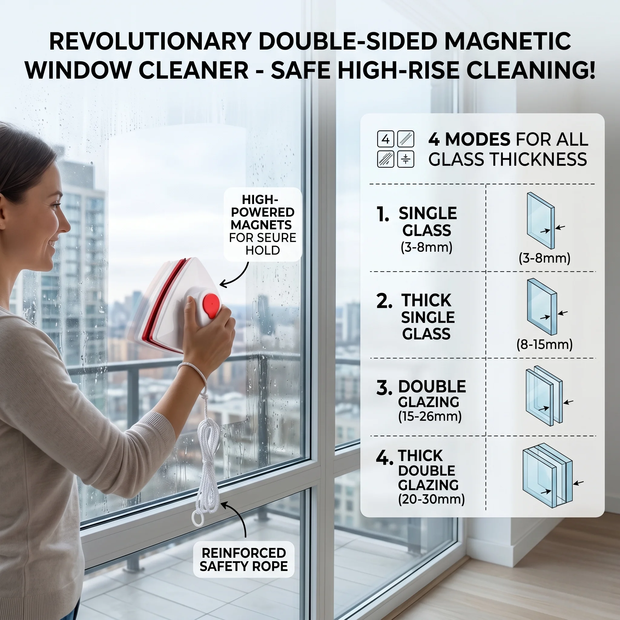 Advanced Magnetic Glass Cleaner with Automatic Water Discharge