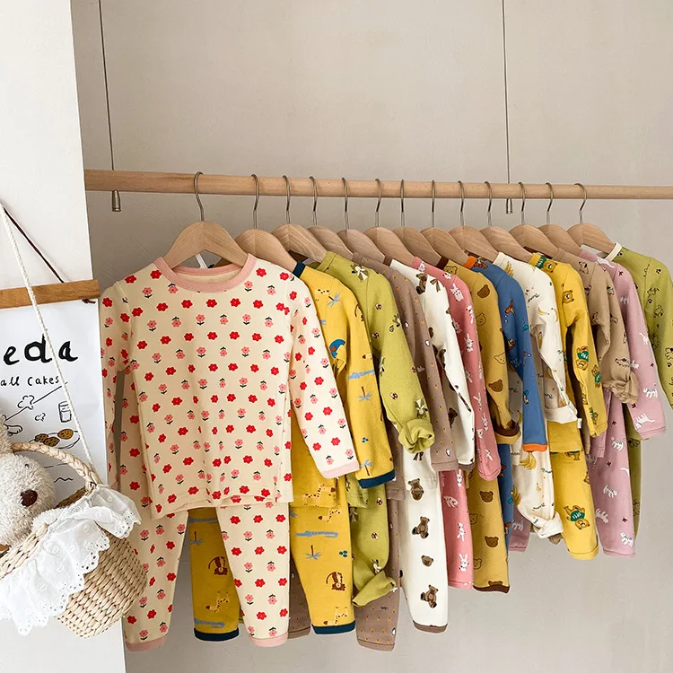 Children's Pajamas Underwear Set Men And Women Babies Cartoon Home Clothes Color Pajamas Cotton Warm Pajamas
