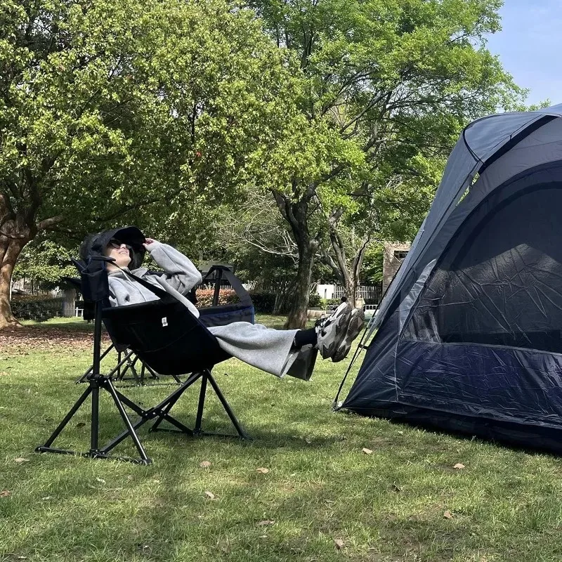 Hammock Camping Chair,Outdoor Swinging Rocking Camping Chair,Folding Adjustable Back Portable Chairs for Patio,Supports 300LBS