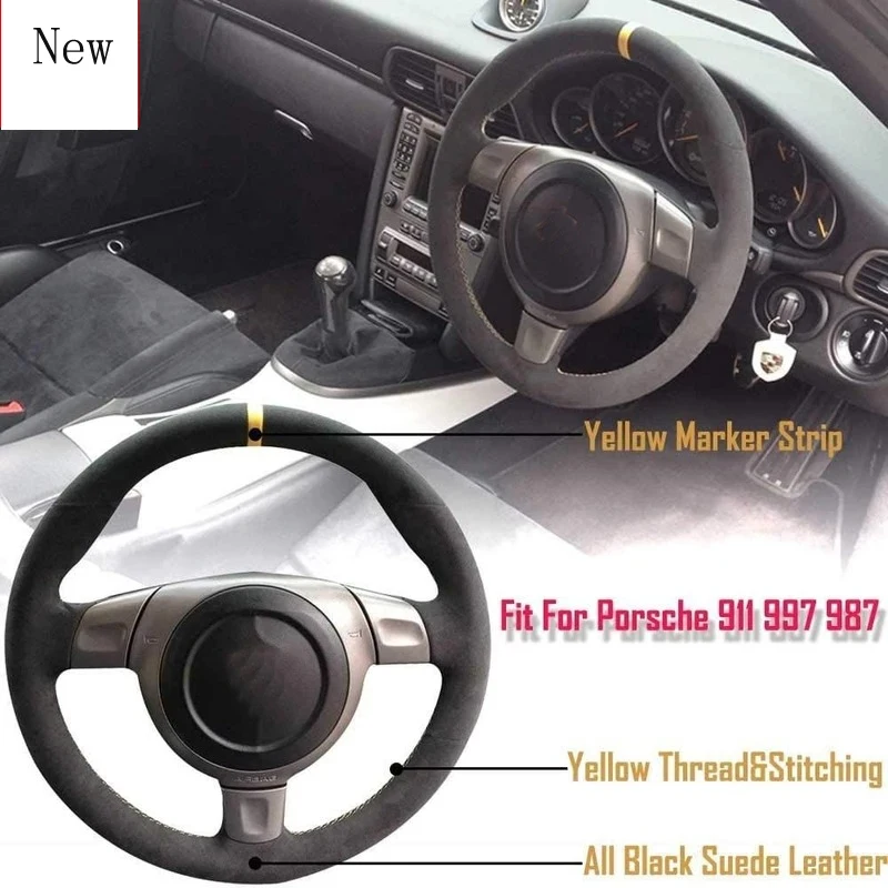 

Для Porsche 911 997 987 2005-2012 полностью черная замша кожаная желтая маркерная полоса Авто Ручная строчка искусственная кожа набор
