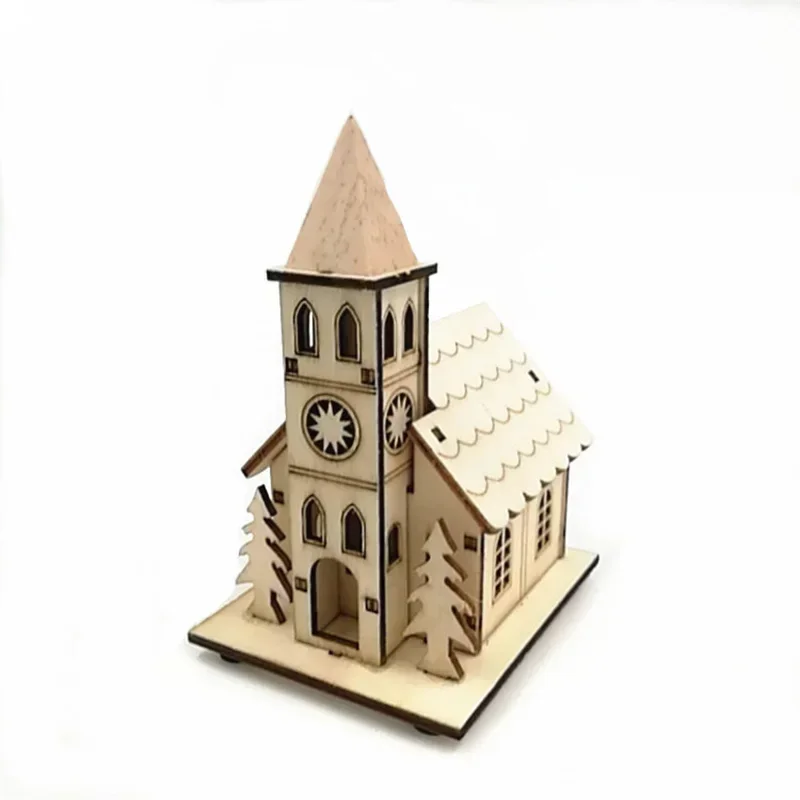 Christmas Decorations Glowing Log Cabin Snow House Xmas Tree Home Desktop Decor DIY Gifts Sets Window Ornaments Cute Wood Crafts