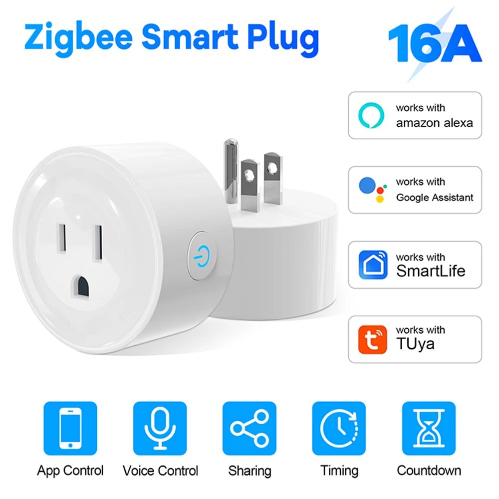 ปลั๊กอัจฉริยะ Tuya Zigbee พร้อม Power Monitor 16A ปลั๊กไฟแบบ US Canada ทำงานร่วมกับ Alexa Google Assistant APP รีโมทตั้งเวลา ควบคุมกลุ่ม 1