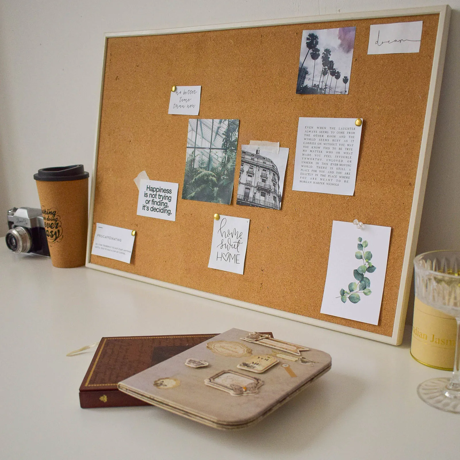 6Pc Cork Board Bulletin Board Cork Tiles 1/2" Thick Small Square Pin with Self Adhesive and 50Pc Push Pin Wood Clips