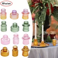 3Pcs Double Sided Vintage Ribbed Taper Glass Candle Holders for Table Centerpieces, Wedding Decorations Dinner Parties