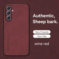 Luxury Sheepskin Leather Phone Case - Elegant Back Cover for A05S (Wine Red)