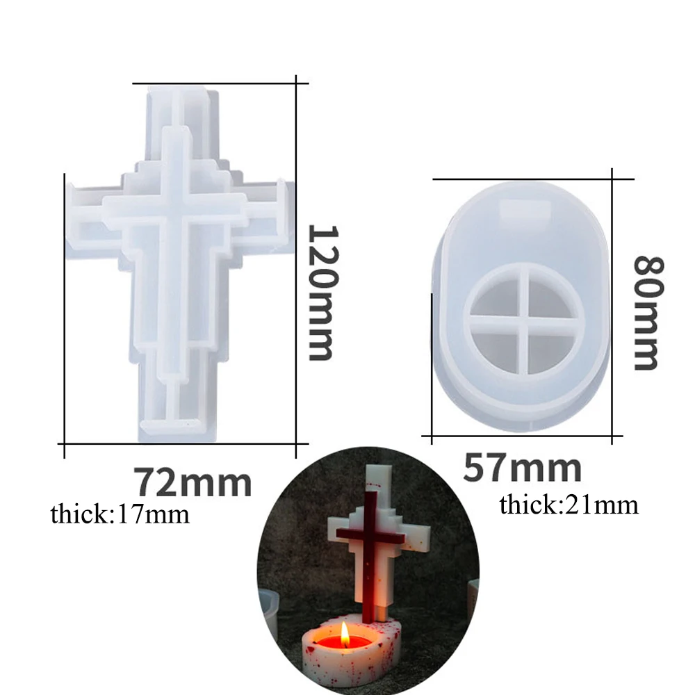 Concrete Cross Candlestick Silicone Mold DIY Handmade Epoxy Resin Plaster Craft Candle Holder Casting Molds Xmas Gift Home Decor