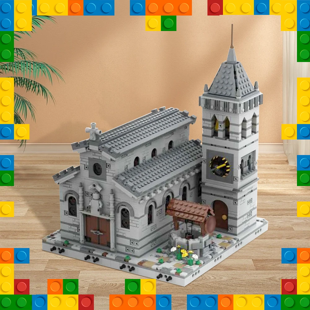 

MOC Streetscape Architecture Series Medieval Church Model Ornament Building Blocks Robot Bricks Toys Gifts Christmas Present