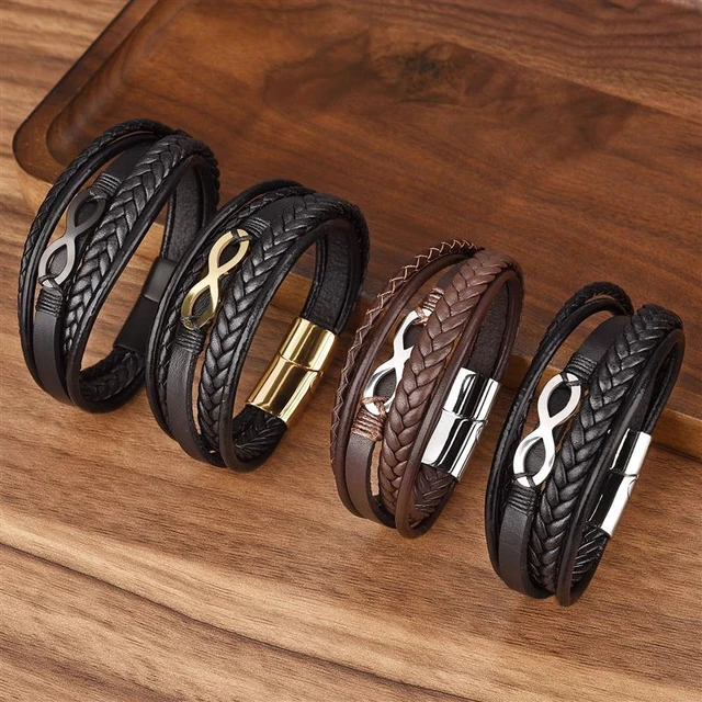 Men's Brown Leather Bracelet, Men's Infinity Bracelet, Men