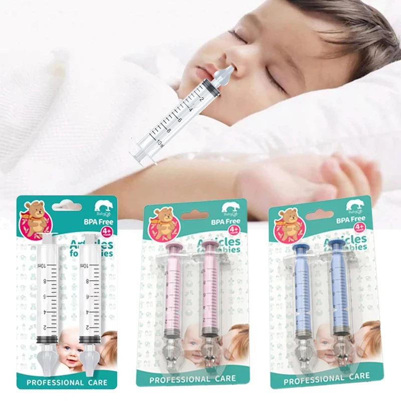 Seringa de limpeza nasal para recém-nascidos e crianças, tubo de agulha, lavadora nasal, bebê, infantil, PP, lavagem do nariz, 10ml, 2 peças por lote