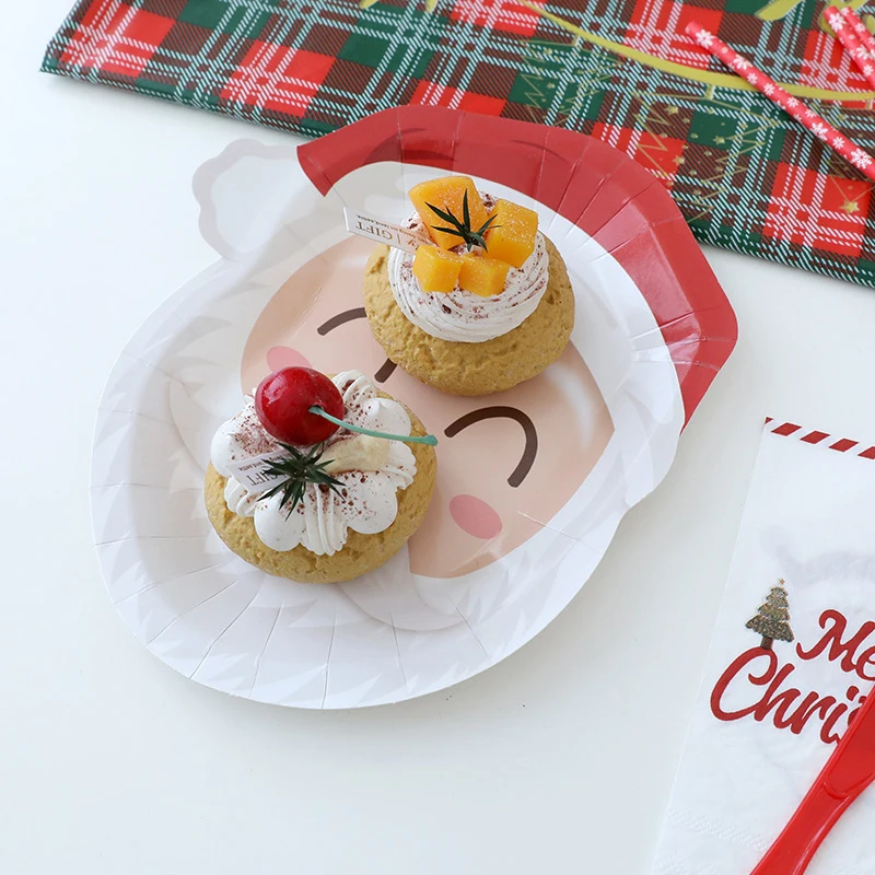 Cartoon Christmas Paper Plates 10pcs Santa Claus Elk Xmas Tree Disposable Plates Merry Christmas Decor Happy New Year