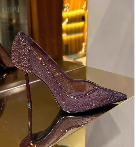 Scarpe col tacco alto a punta tempestate di diamanti in maglia blu
