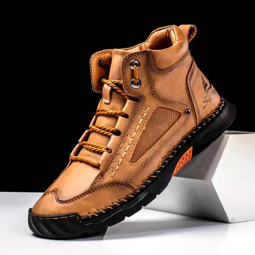 Men's Hand-stitched Boots Plus-size Casual Shoes Comfortable Soft Ankle Boots Outdoor Non-slip Wear Boots 2025 New