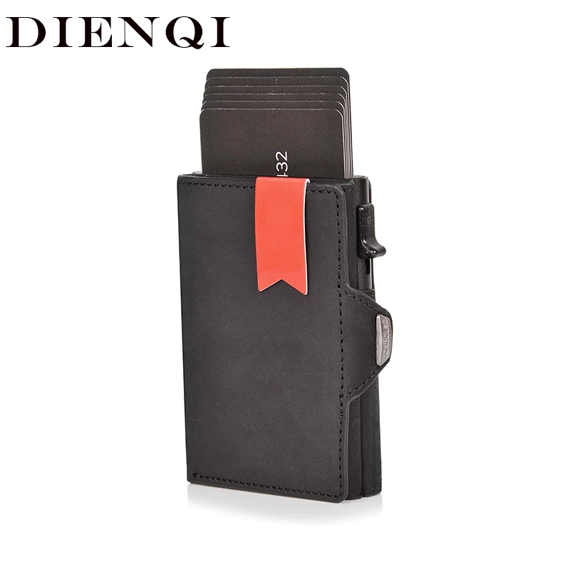 Crazy Horse Genuine Leather Men Wallets  Rfid Card Holder Slim Thin Coin Pocket Wallet Money Bags Luxury Metal Walet Male Purses