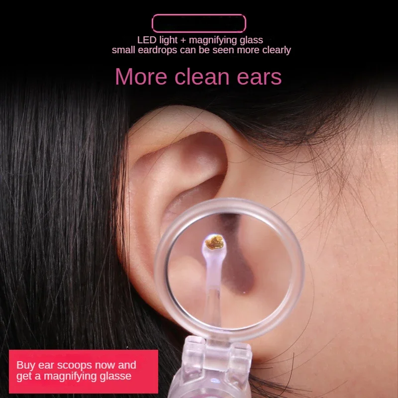 Ear wax cleaner LED flashlight earpick baby endoscope penlight spoon cleaning curette light with magnifier wax removal