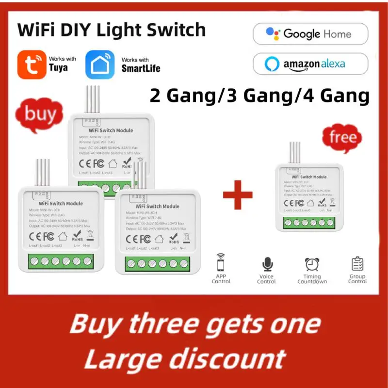 

Tuya Smart Zigbee Switch Automation Module Smart Life App Smart Home Electronics 2 Gang/3 Gang/4 Gang WIFI Switch Module