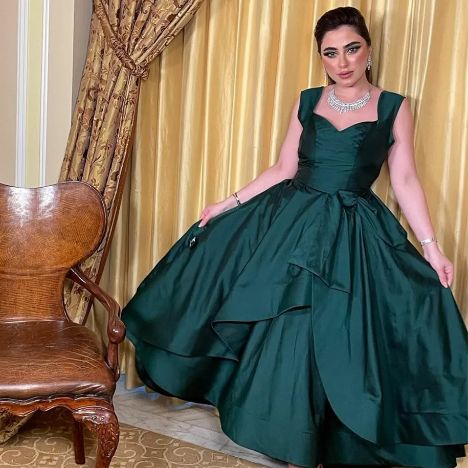 

Arabic Style Sweetheart Straps Emerald Green Taffeta Ruffles Ball Gown Evening Dresses 2023 vestidos de noche
